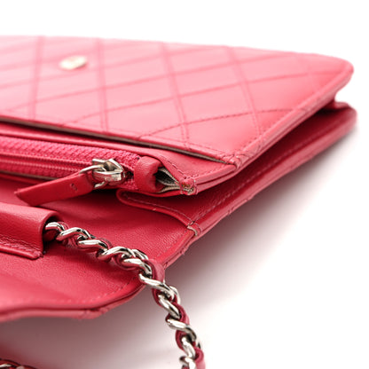 Chanel Lambskin Diamond Stitched Wallet On Chain WOC Pink 12 of 15