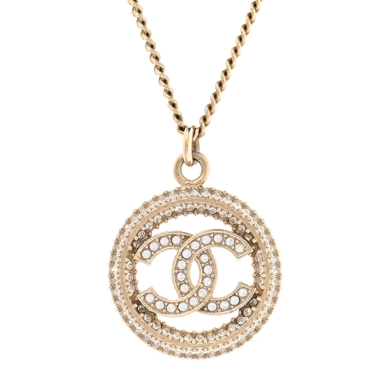 Crystal CC Medallion Pendant Necklace Gold