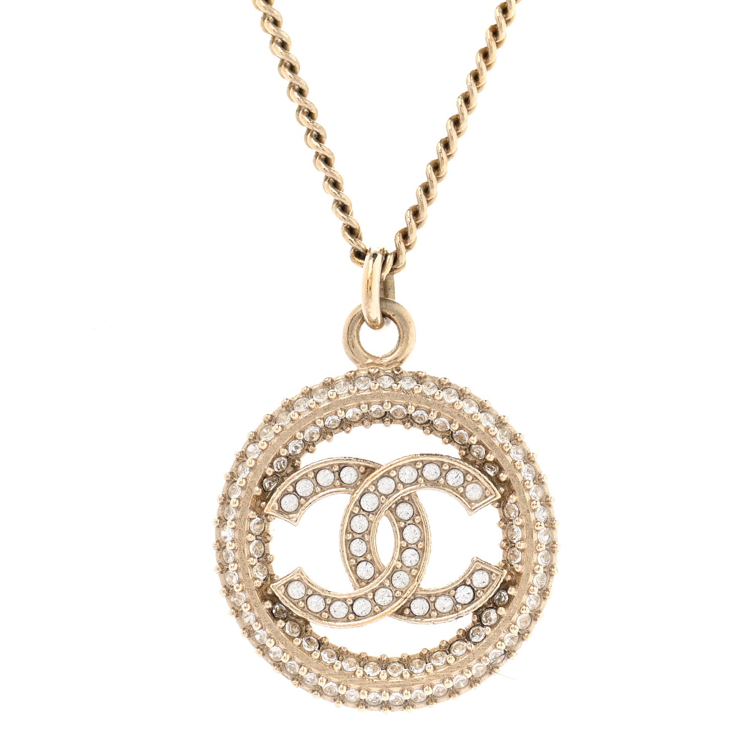 Chanel Crystal CC Medallion Pendant Necklace Gold 4 of 6