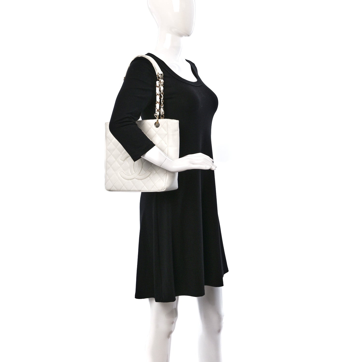 Chanel Caviar Quilted Petit Shopping Tote PST White 2 of 18