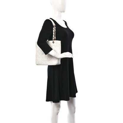 Chanel Caviar Quilted Petit Shopping Tote PST White 2 of 18