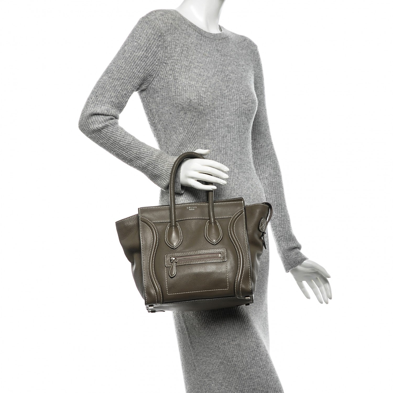 Celine Drummed Calfskin Micro Luggage Souris 2 of 6