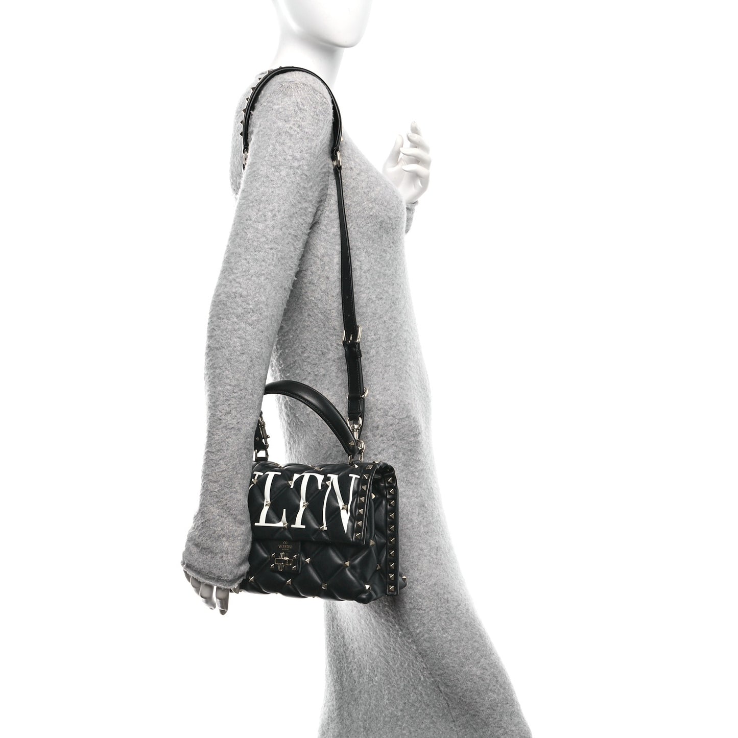 Lambskin VLTN Print Candystud Top Handle Bag Black