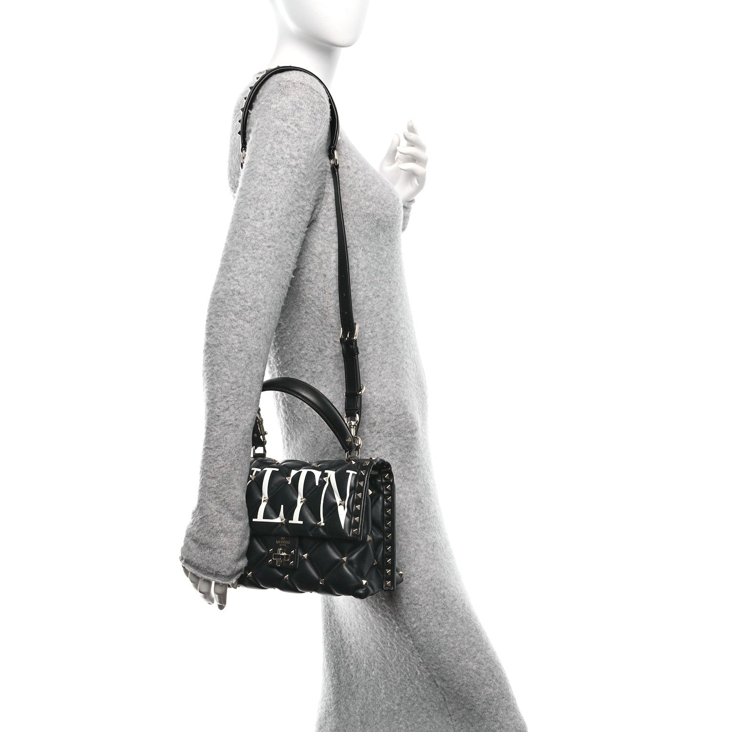 Valentino Garavani Lambskin VLTN Print Candystud Top Handle Bag Black 2 of 9