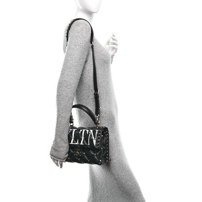 Valentino Garavani Lambskin VLTN Print Candystud Top Handle Bag Black 2 of 9
