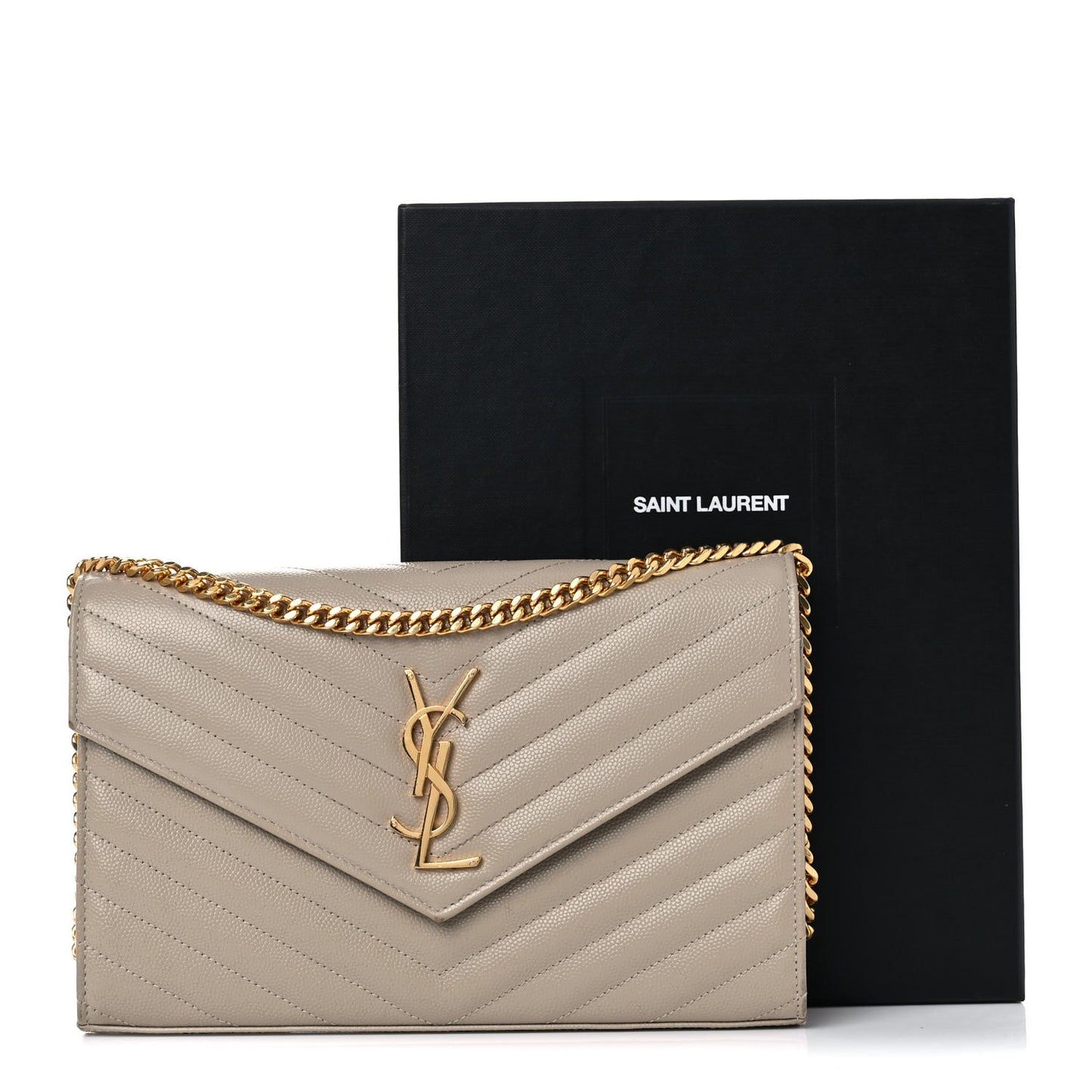 Grain De Poudre Matelasse Chevron Monogram Chain Wallet Dark Beige
