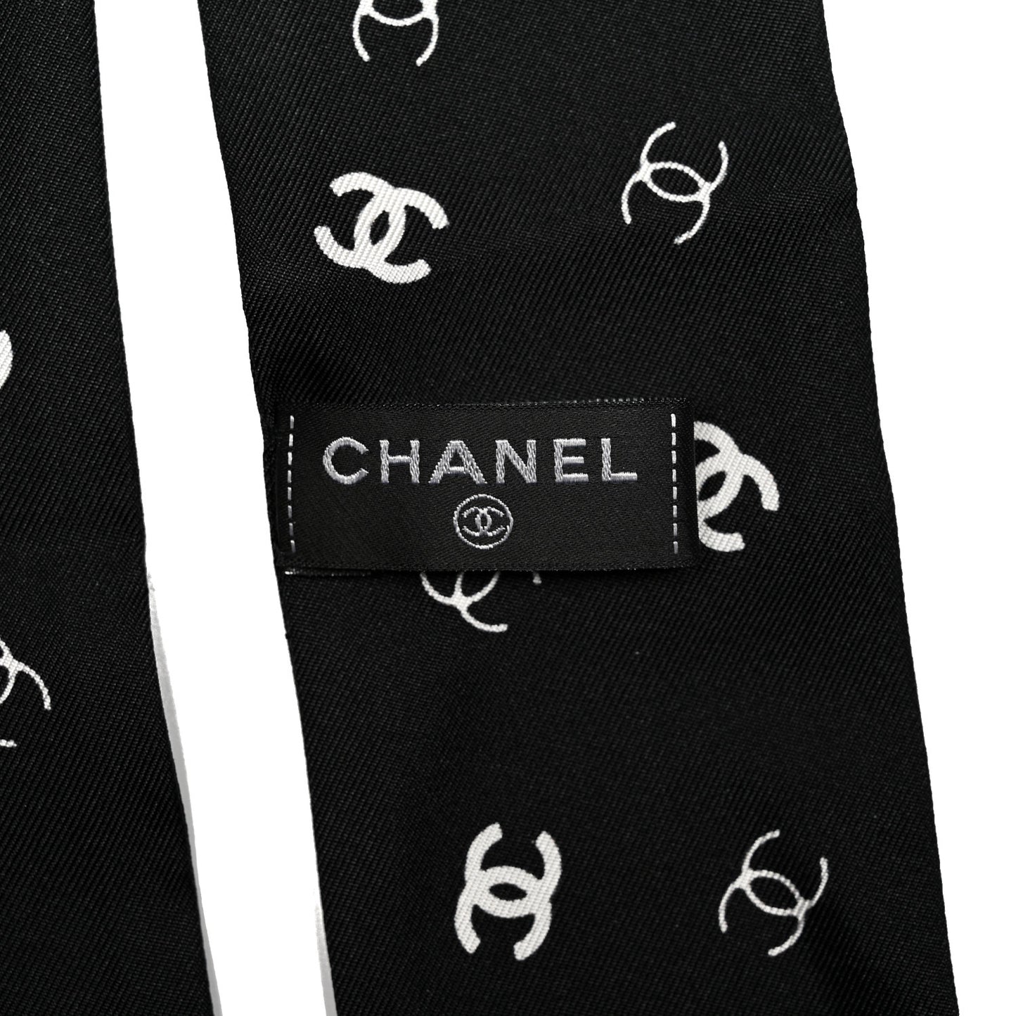 Silk Logo Slim Bandeau Scarf Black White