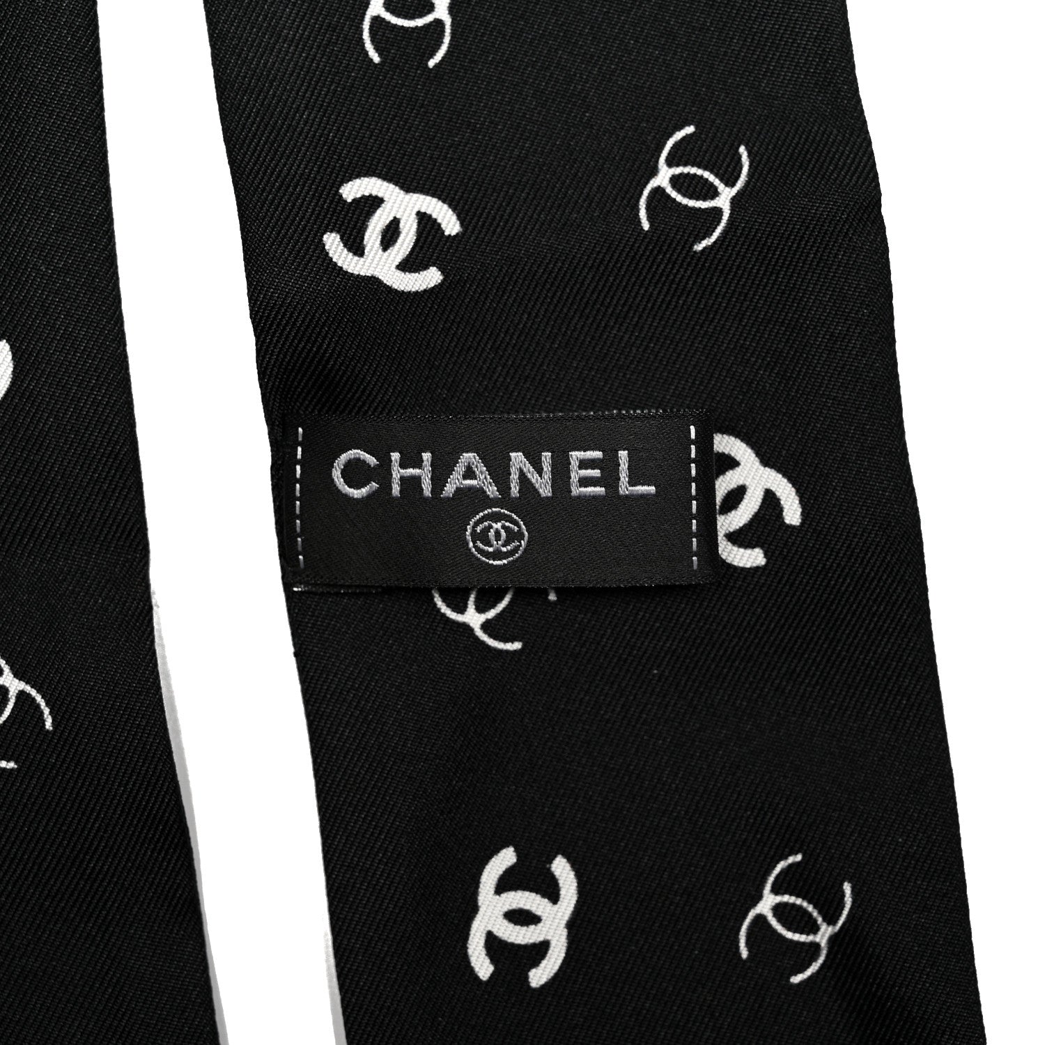 Chanel Silk Logo Slim Bandeau Scarf Black White 3 of 4