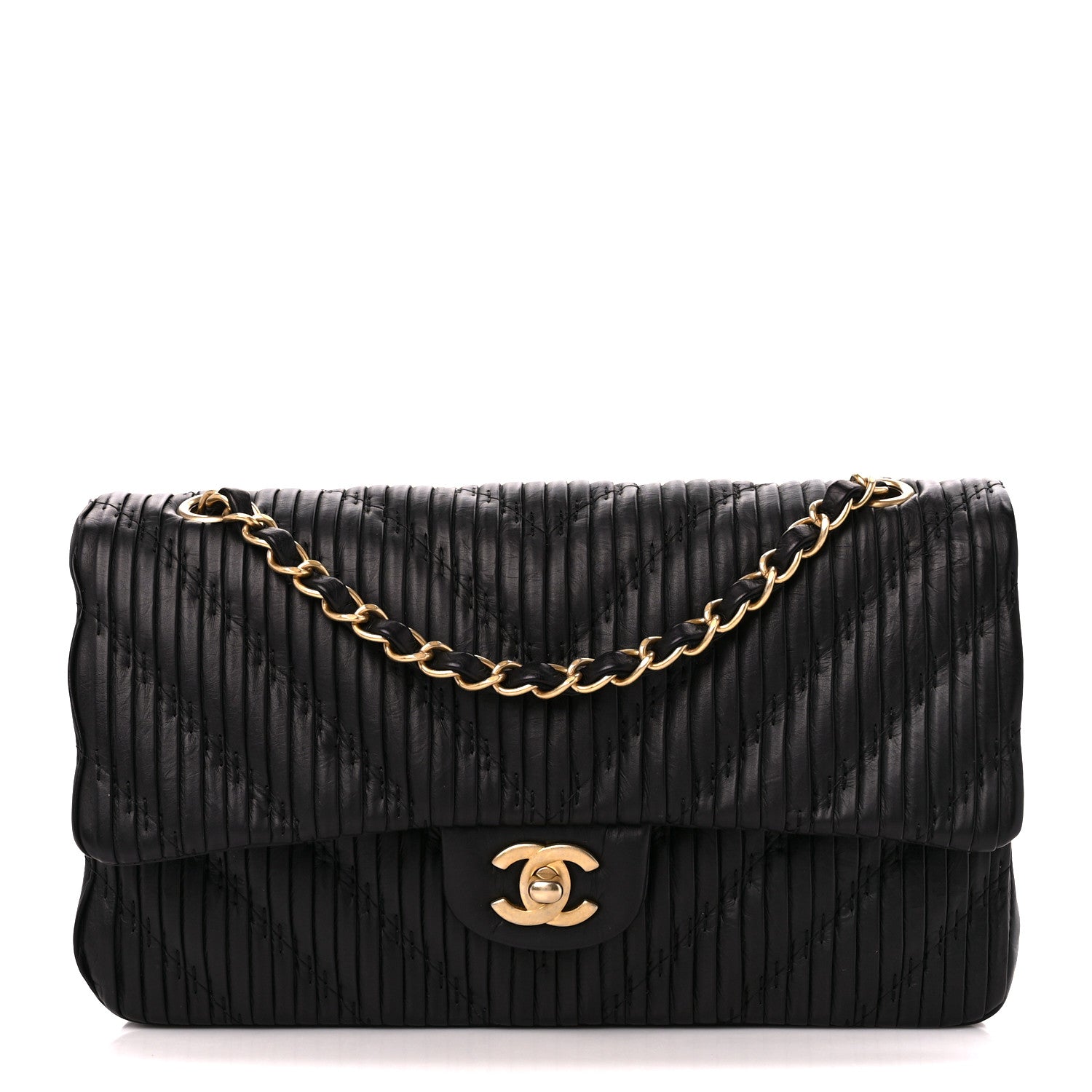 Chanel Calfskin Coco Pleats Medium Double Flap Black 1 of 12