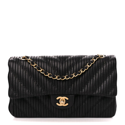 Chanel Calfskin Coco Pleats Medium Double Flap Black 1 of 12