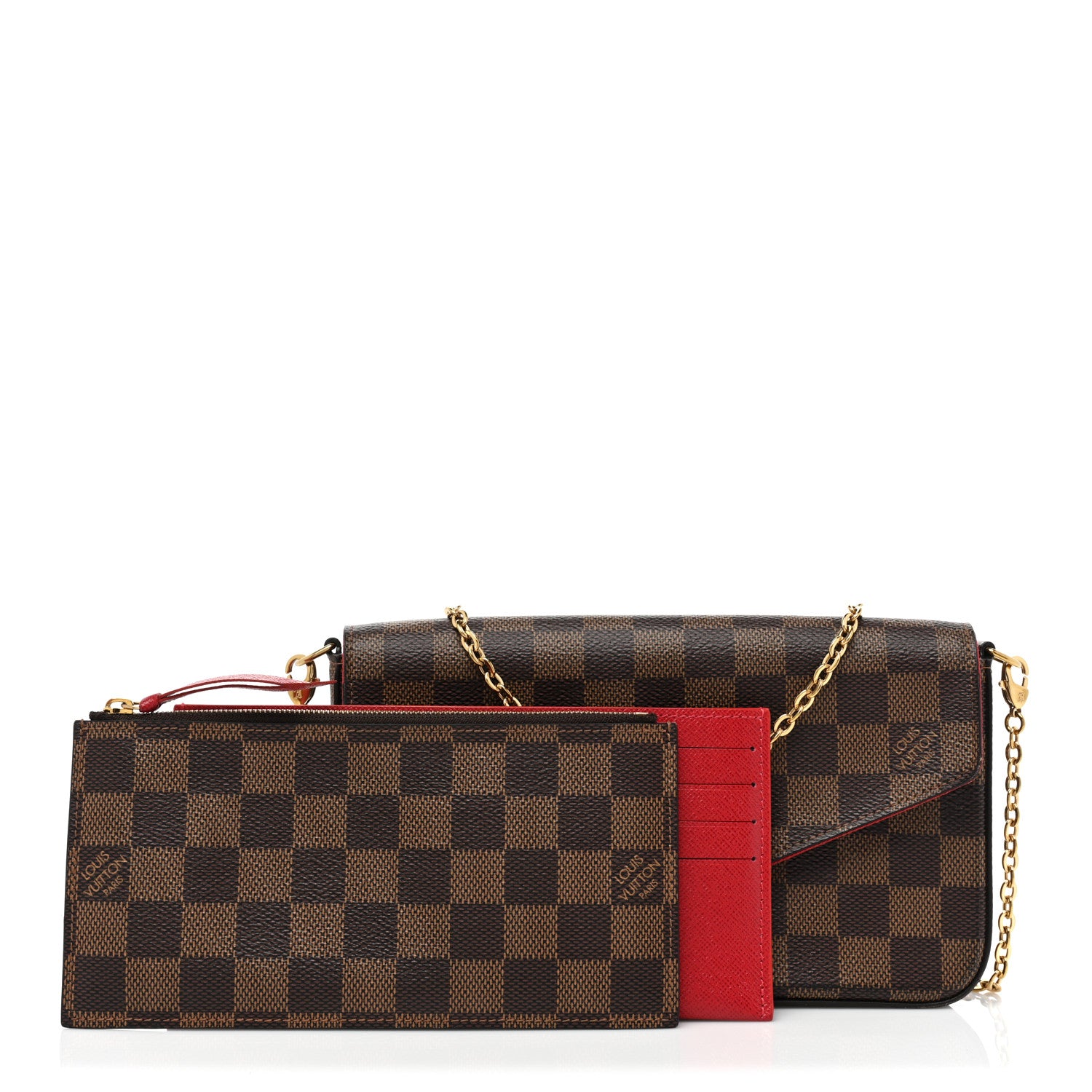 Louis Vuitton Damier Ebene Pochette Felicie Chain Wallet 3 of 12