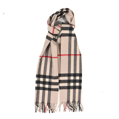 Burberry Cashmere Giant Check Fringe Scarf Stone 1 of 3