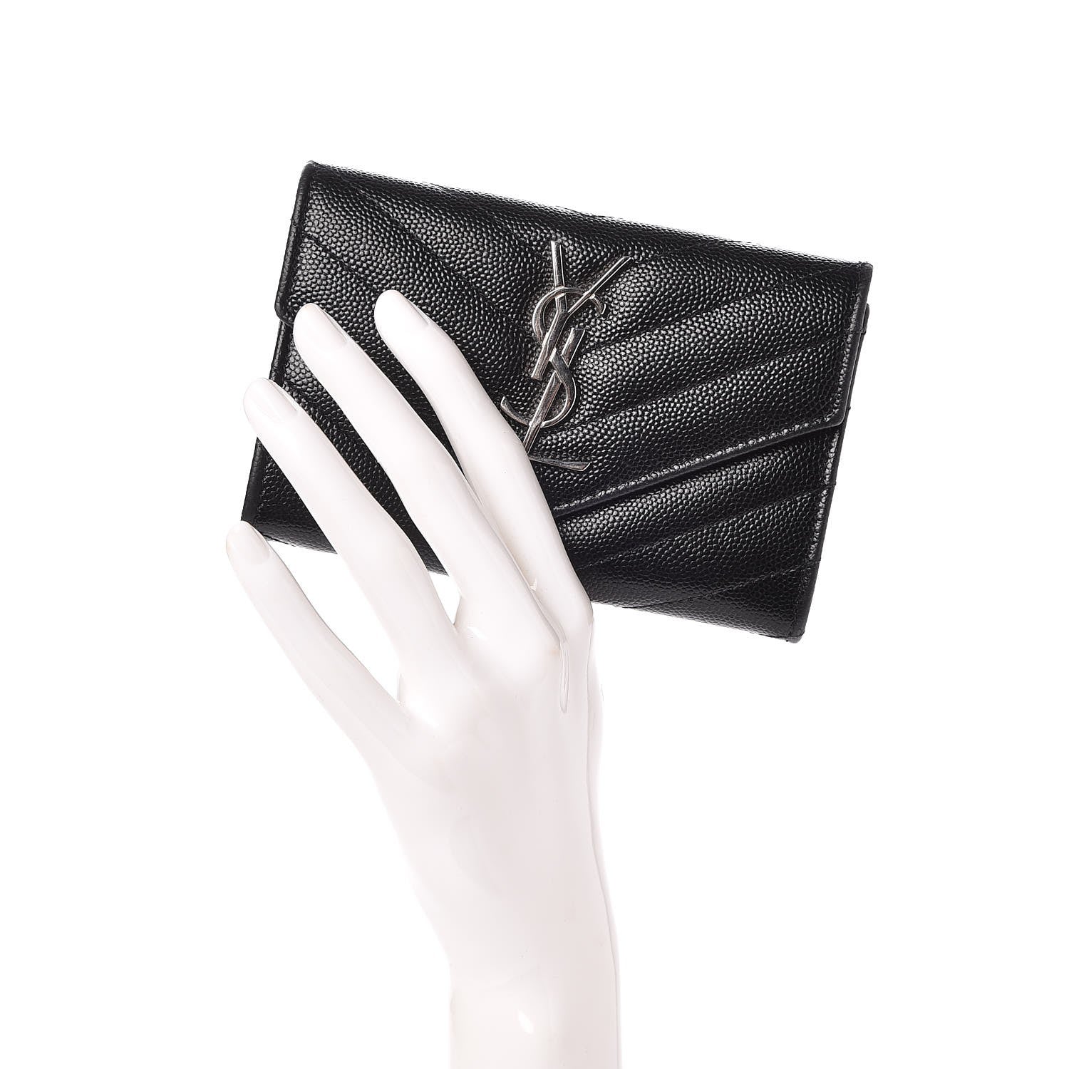 Saint Laurent Grain De Poudre Matelasse Chevron Small Monogram Envelope Wallet Black 2 of 6