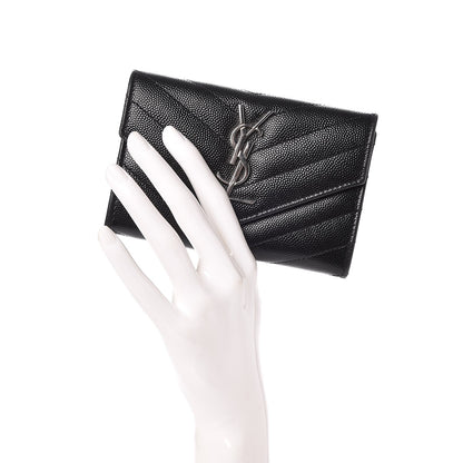 Saint Laurent Grain De Poudre Matelasse Chevron Small Monogram Envelope Wallet Black 2 of 6