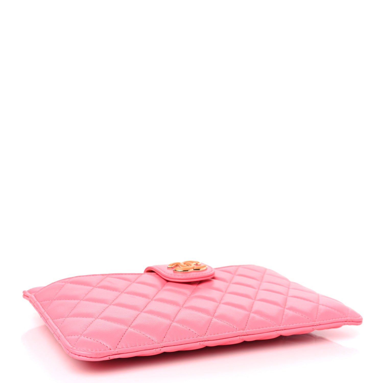 Chanel Lambskin Quilted Sunset Boulevard Pouch Case Coral Orange 5 of 10