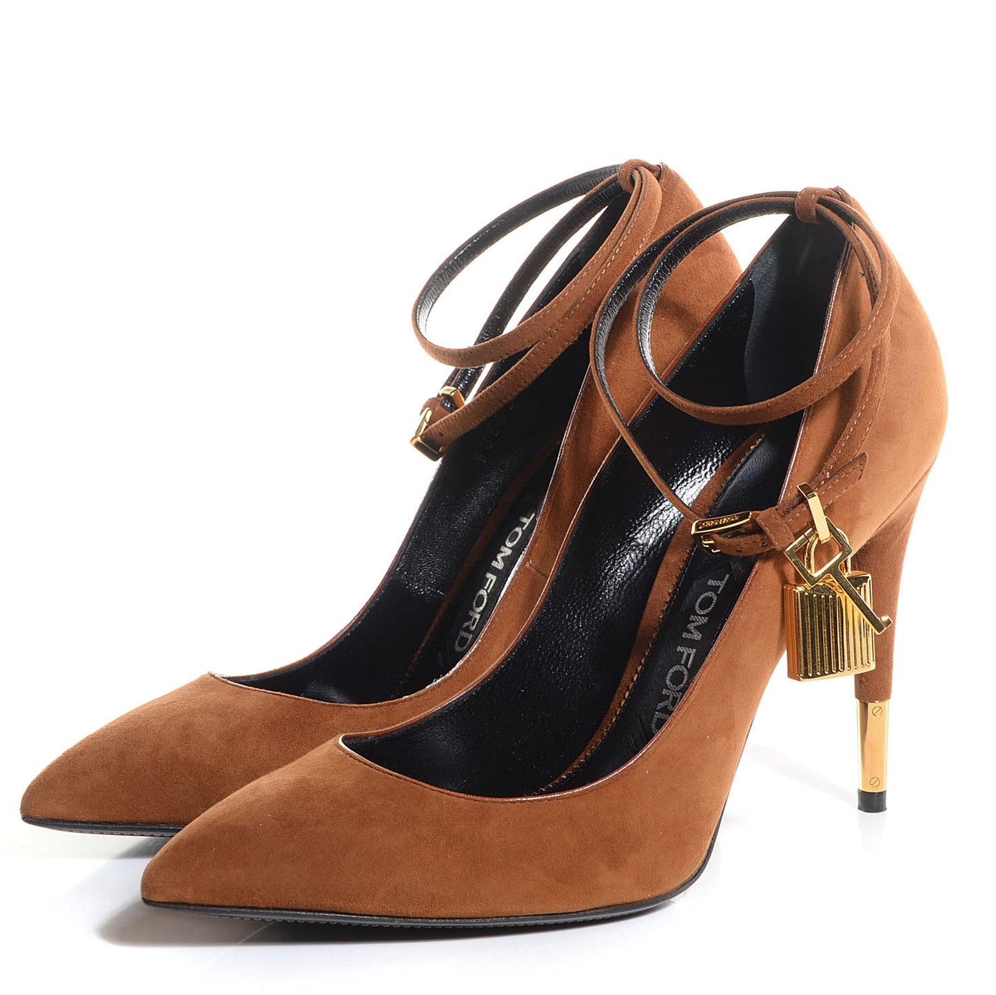 Suede Padlock Ankle Strap Pumps 37 Brown