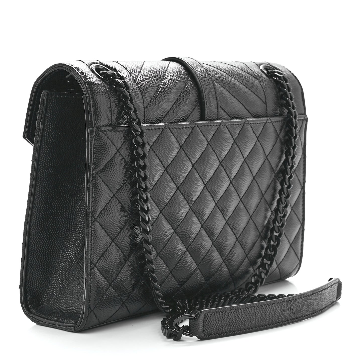 Grain De Poudre Textured Mixed Matelasse Triquilt Medium Monogram Monochrome Satchel Black