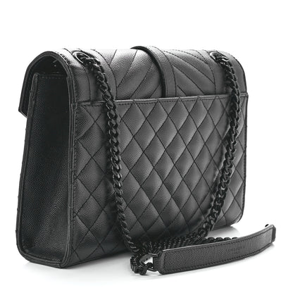 Saint Laurent Grain De Poudre Textured Mixed Matelasse Triquilt Medium Monogram Monochrome Satchel Black 3 of 12