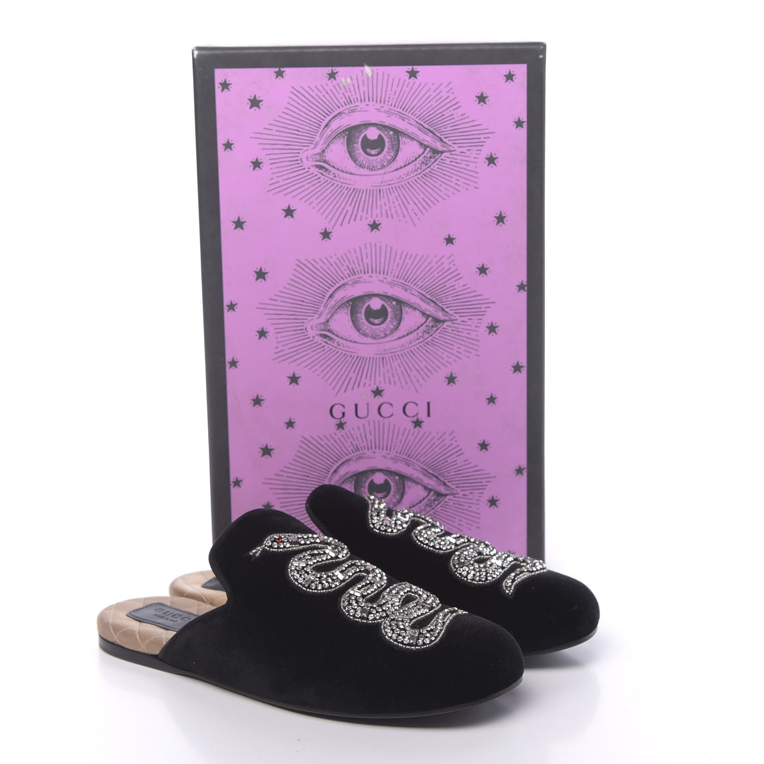 Gucci Velvet Crystal Snake Embroidered Womens Slippers 37.5 Black 9 of 9