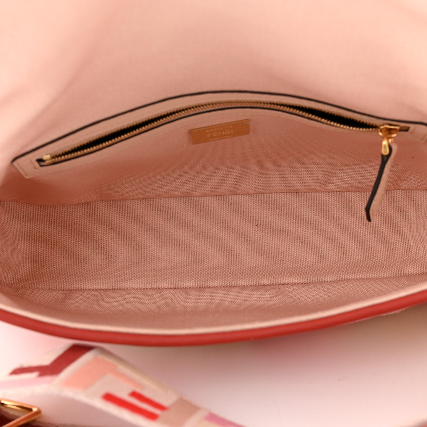 Canvas Vitello King FF Embroidered Baguette Rosa Quarzo Bloody Mary Multicolor