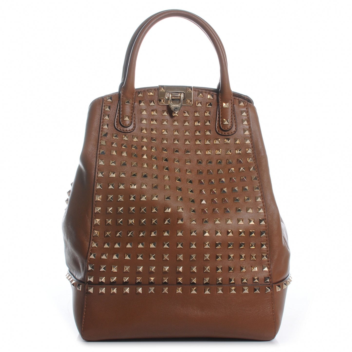 Vitello Rockstud All Over New Dome Bucket Tote Cognac