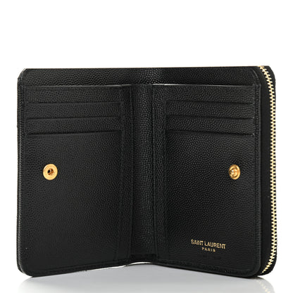 Saint Laurent Grain De Poudre Matelasse Chevron Monogram Compact Zip Around Wallet Black 5 of 8