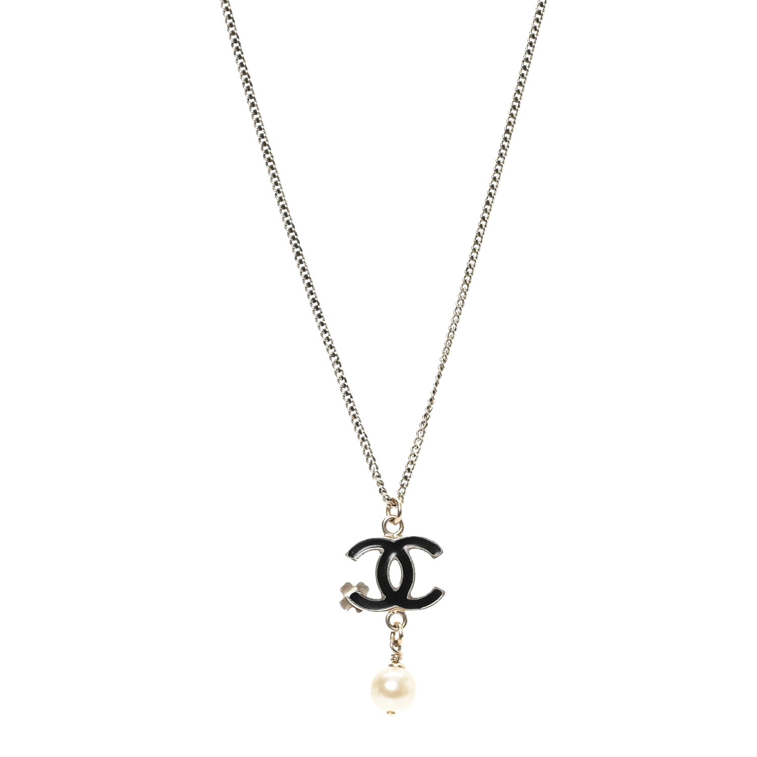 Chanel Resin CC Camellia Flower Pearl Necklace Gold Black 1 of 4