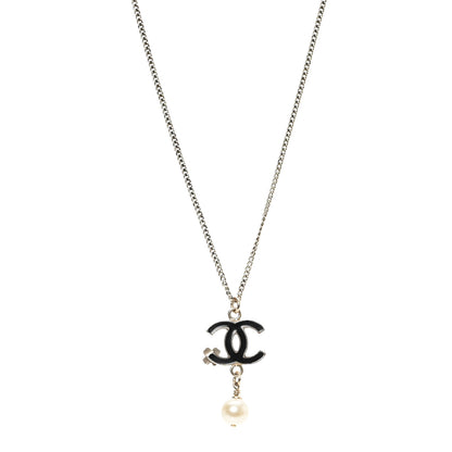 Chanel Resin CC Camellia Flower Pearl Necklace Gold Black 1 of 4