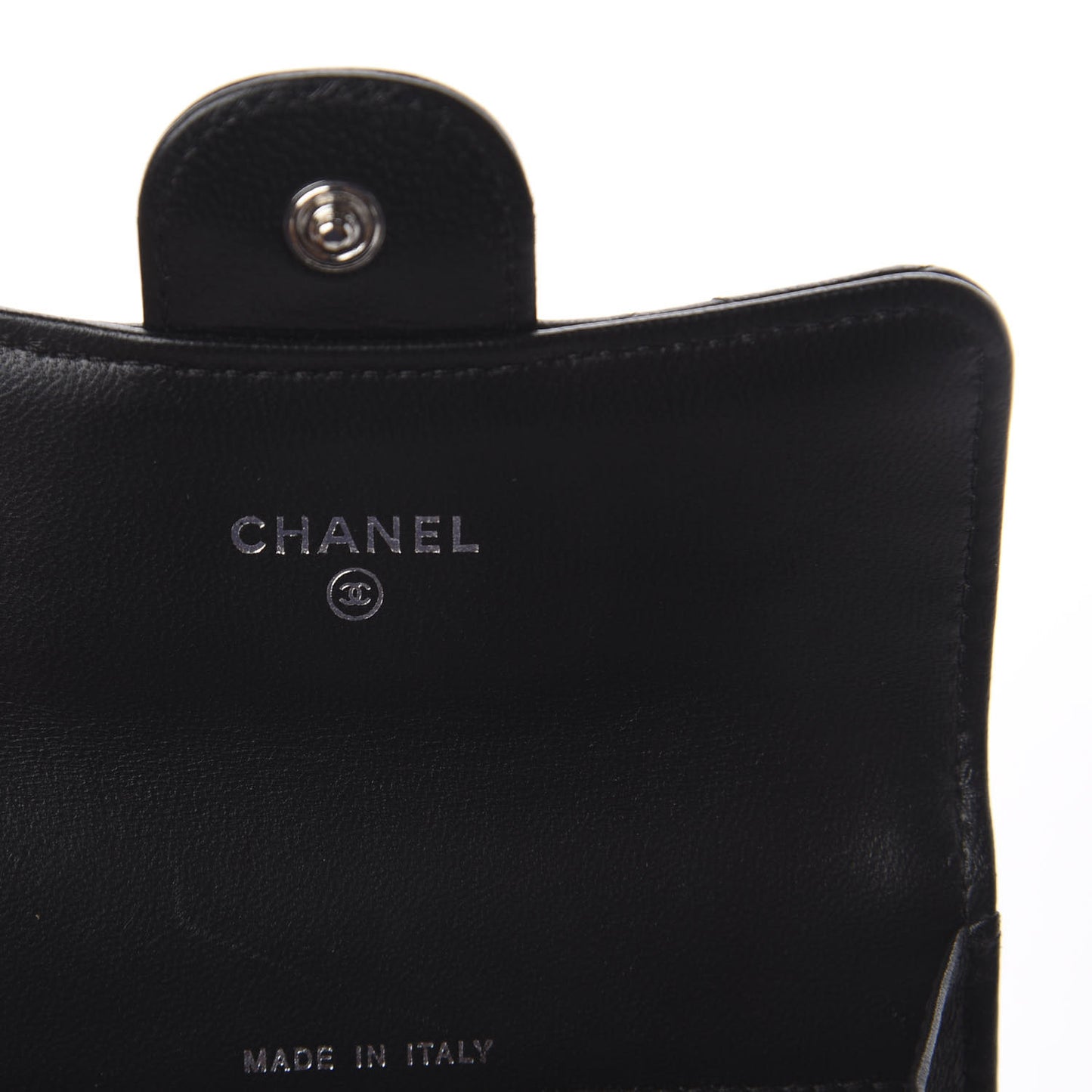 Lambskin Quilted Flap Card Holder Black