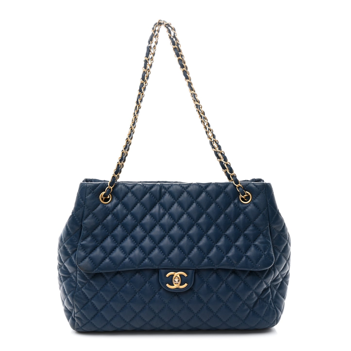Lambskin Quilted Large Fluffy CC Shopping Tote Blue