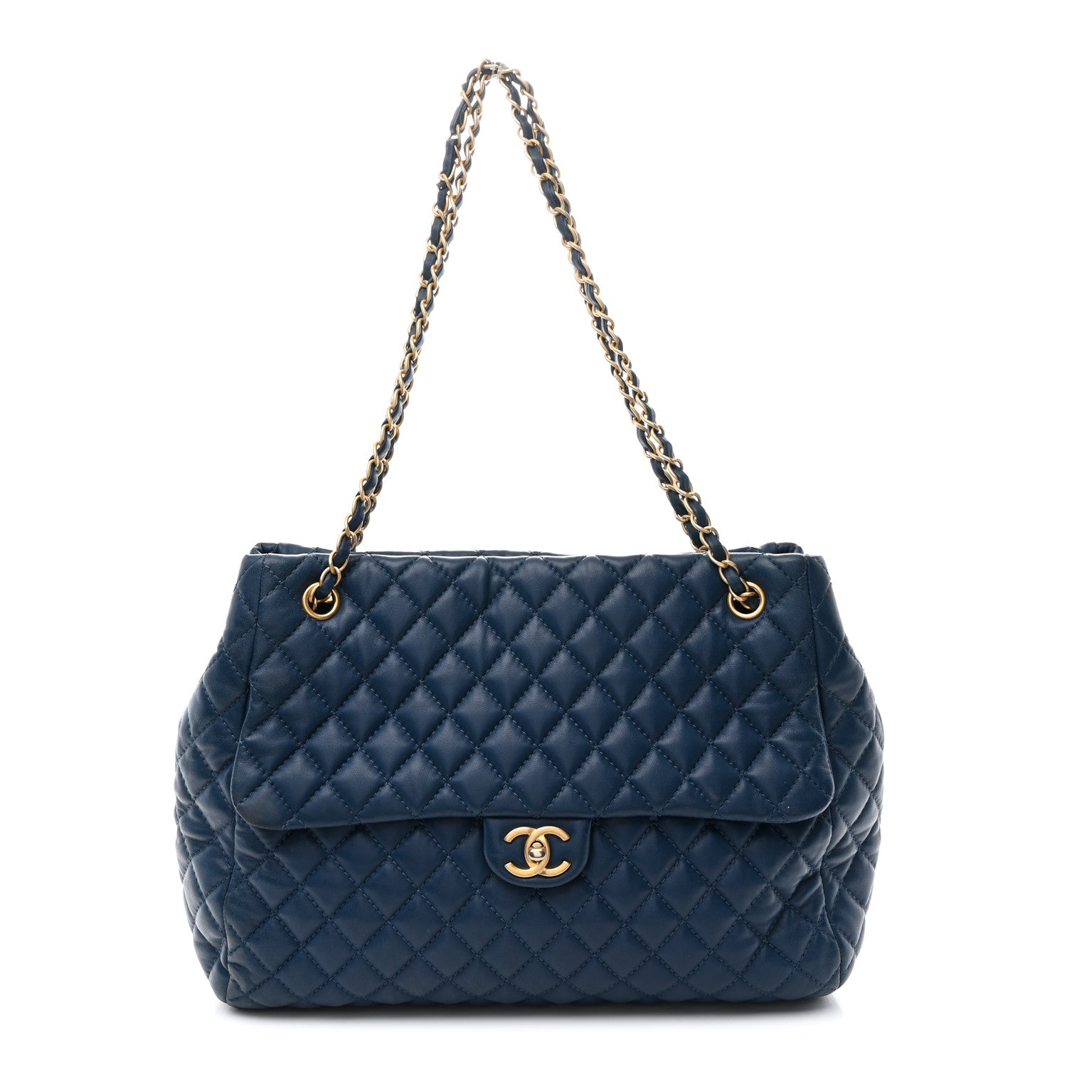 Chanel Lambskin Quilted Large Fluffy CC Shopping Tote Blue 1 of 10