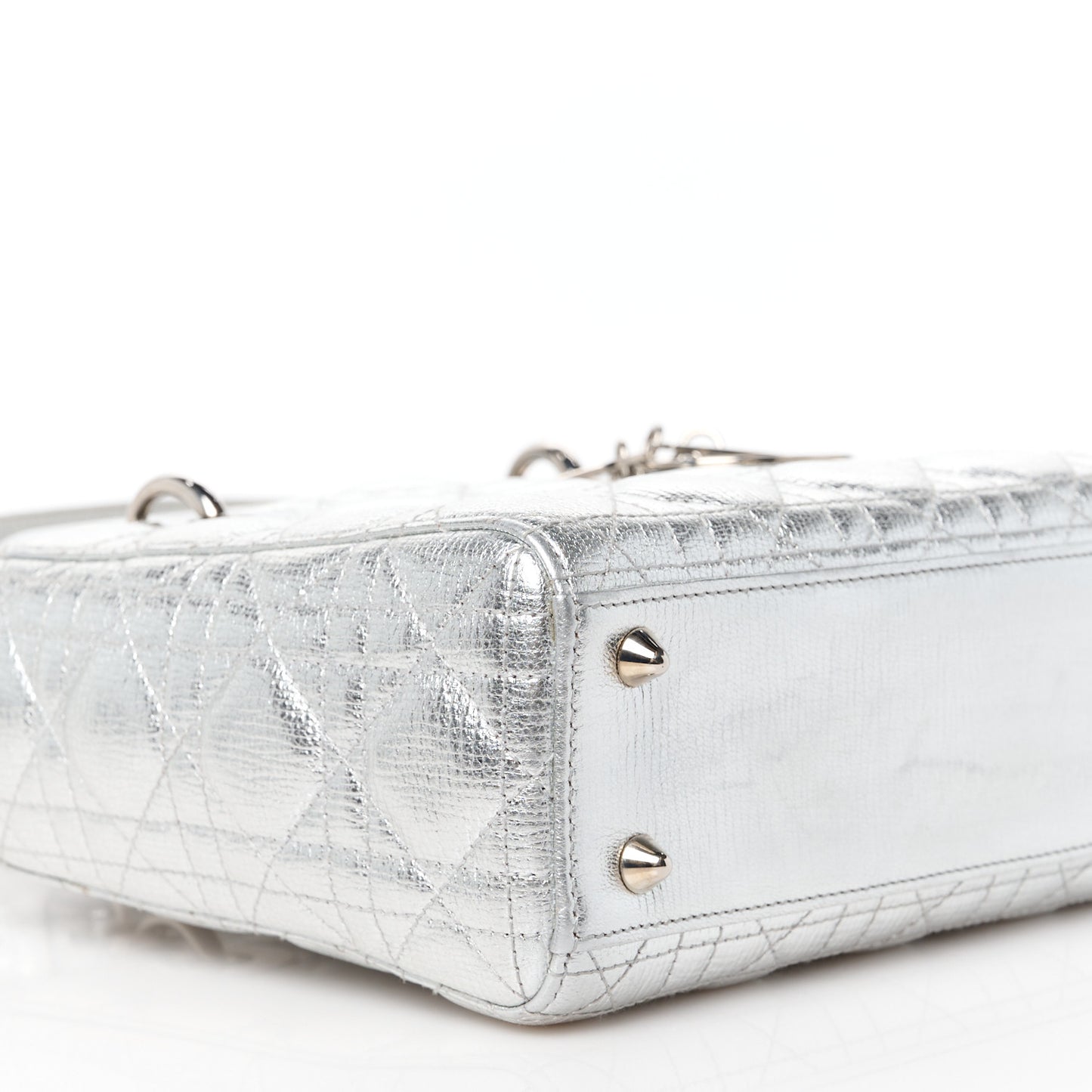 Metallic Grained Calfskin Cannage Small Lucky Badges My Lady Dior Silver