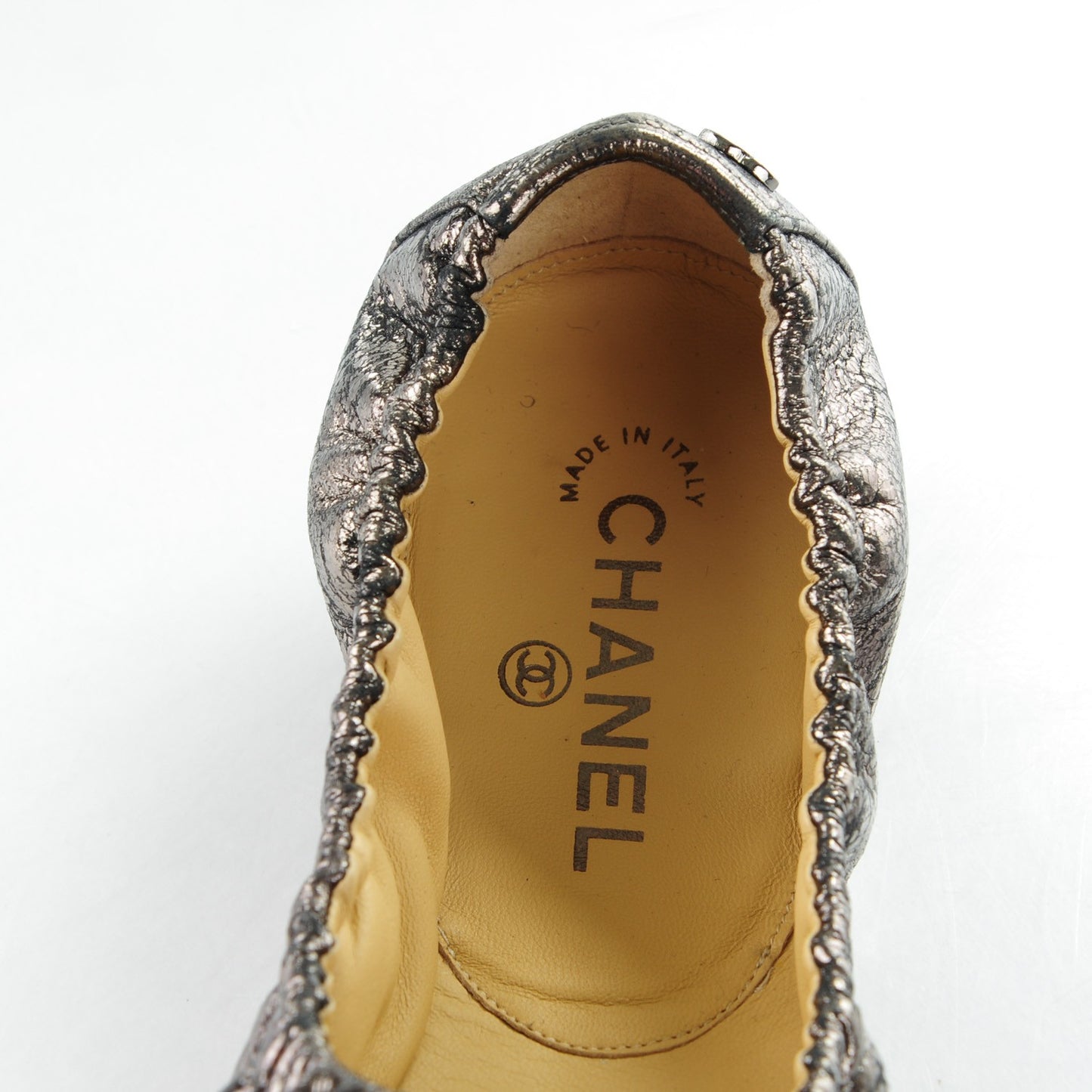 Metallic Crackled Calfskin Cap Toe Ballerina Flats 42 Dark Brown Black