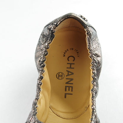 Chanel Metallic Crackled Calfskin Cap Toe Ballerina Flats 42 Dark Brown Black 7 of 7