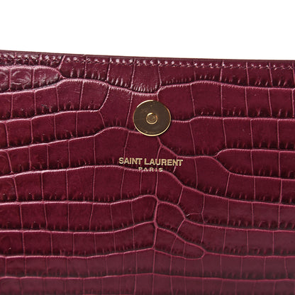 Saint Laurent Calfskin Crocodile Embossed Classic Kate Monogram Clutch Burgundy 5 of 7