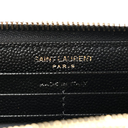 Saint Laurent Grain De Poudre Matelasse Chevron Monogram Zip Around Wallet Black 6 of 10
