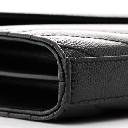 Saint Laurent Grain De Poudre Matelasse Chevron Monogram Chain Wallet Black 11 of 12