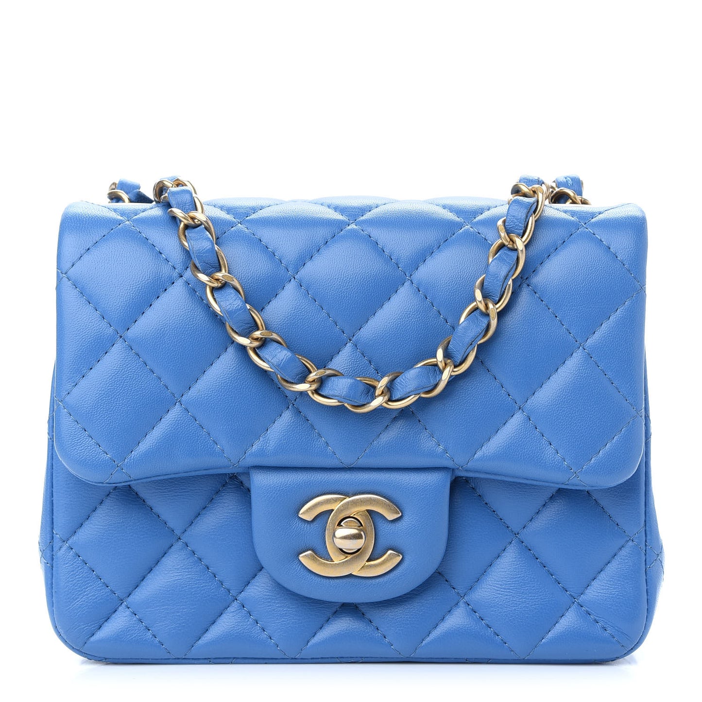 Lambskin Quilted Mini Square Flap Blue