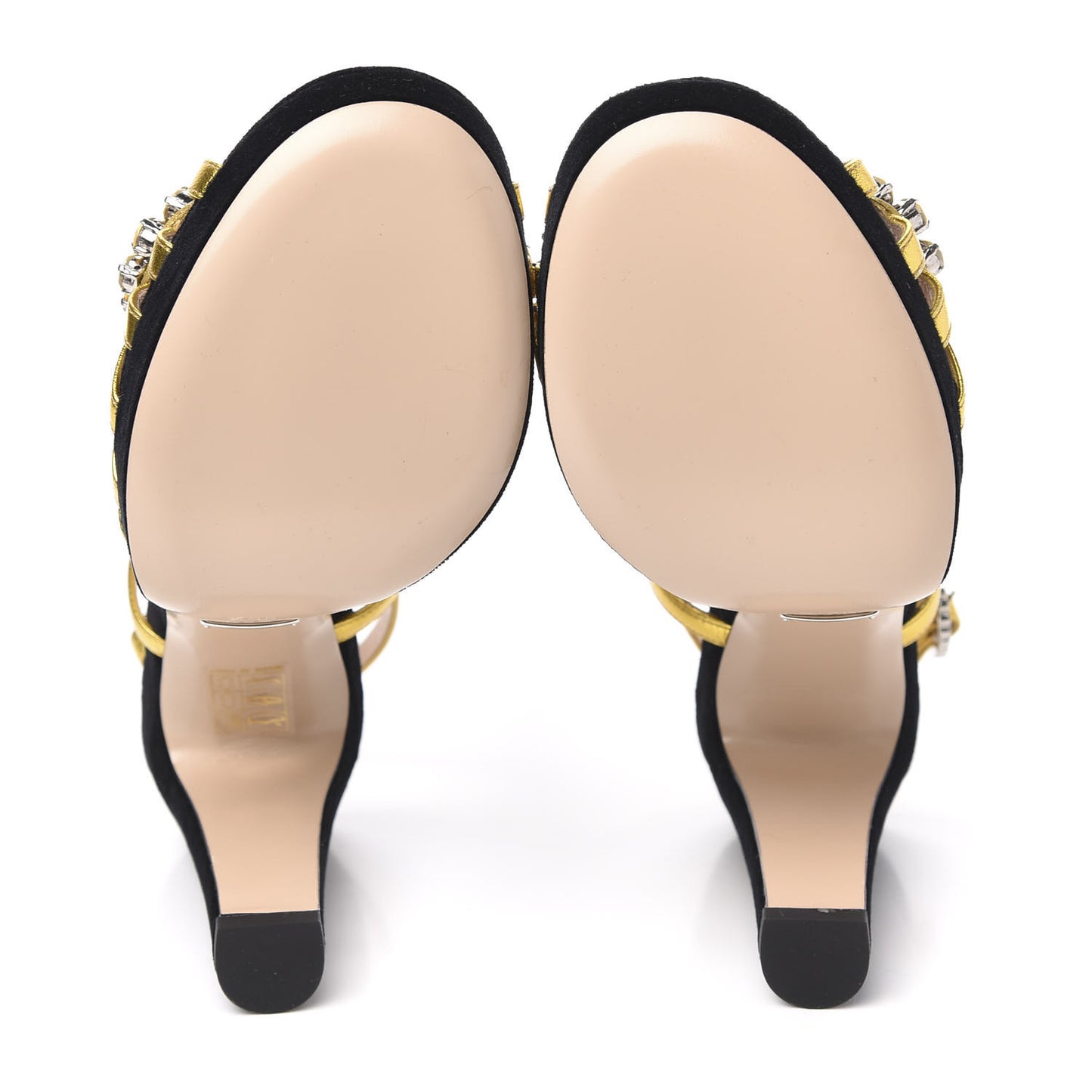 Velvet Nappa Crystal Zephyra Slingback Platform High Heel Sandals 36.5 Black Gold