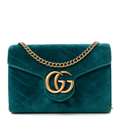 Gucci Velvet Matelasse GG Marmont Chain Wallet Pavone Cyan 1 of 10