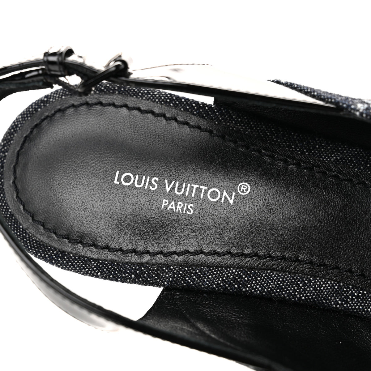 Denim Patent Archlight Low Heel Slingback Pumps 39 Black