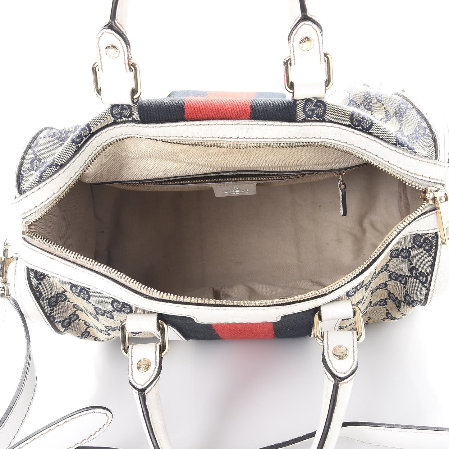 Monogram Selleria Calfskin Vintage Web Medium Boston Beige Blue Mystic White