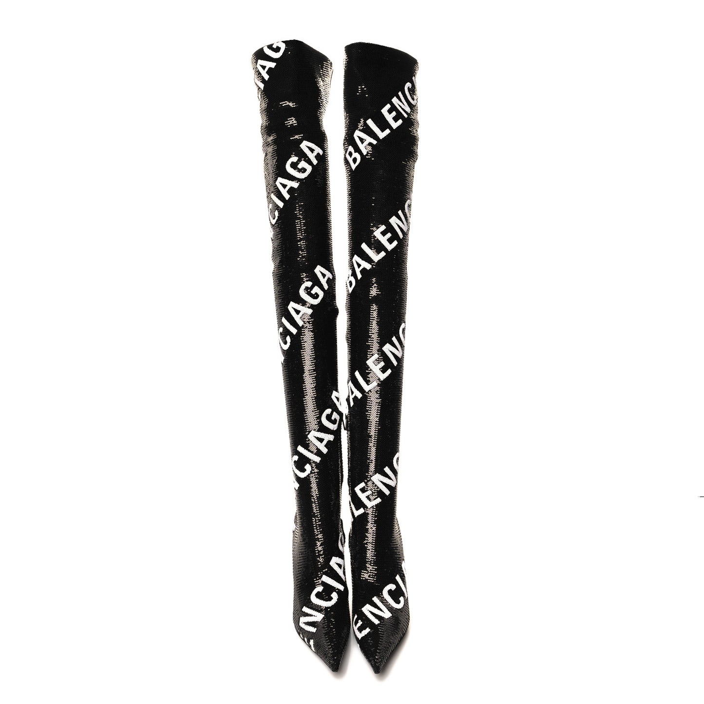 Sequin Spandex Logo 110mm Knife Thigh High Boots 35.5 Black