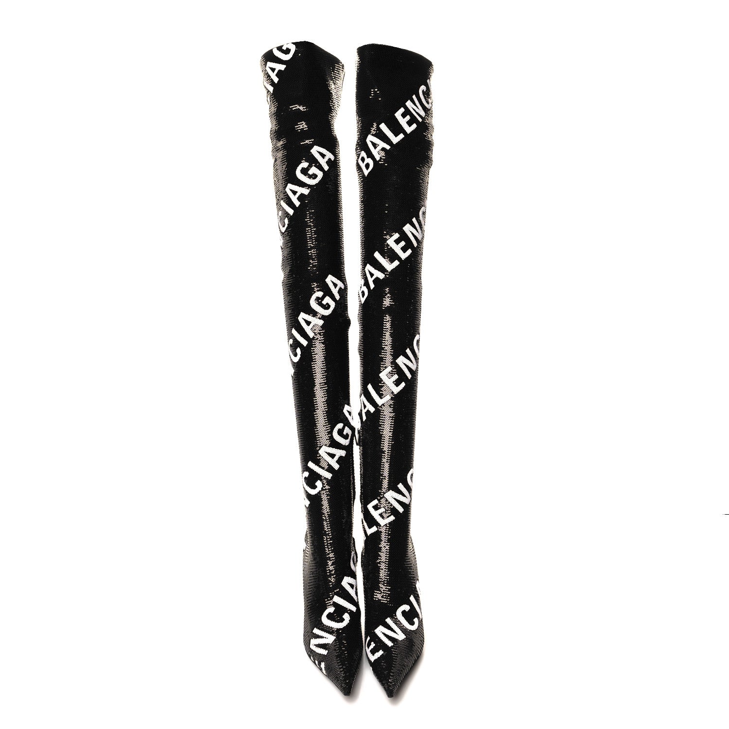 Balenciaga Sequin Spandex Logo 110mm Knife Thigh High Boots 35.5 Black 2 of 7