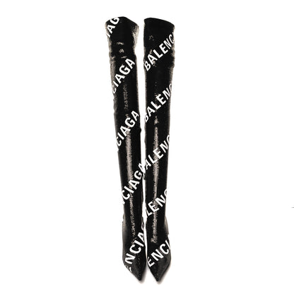 Balenciaga Sequin Spandex Logo 110mm Knife Thigh High Boots 35.5 Black 2 of 7