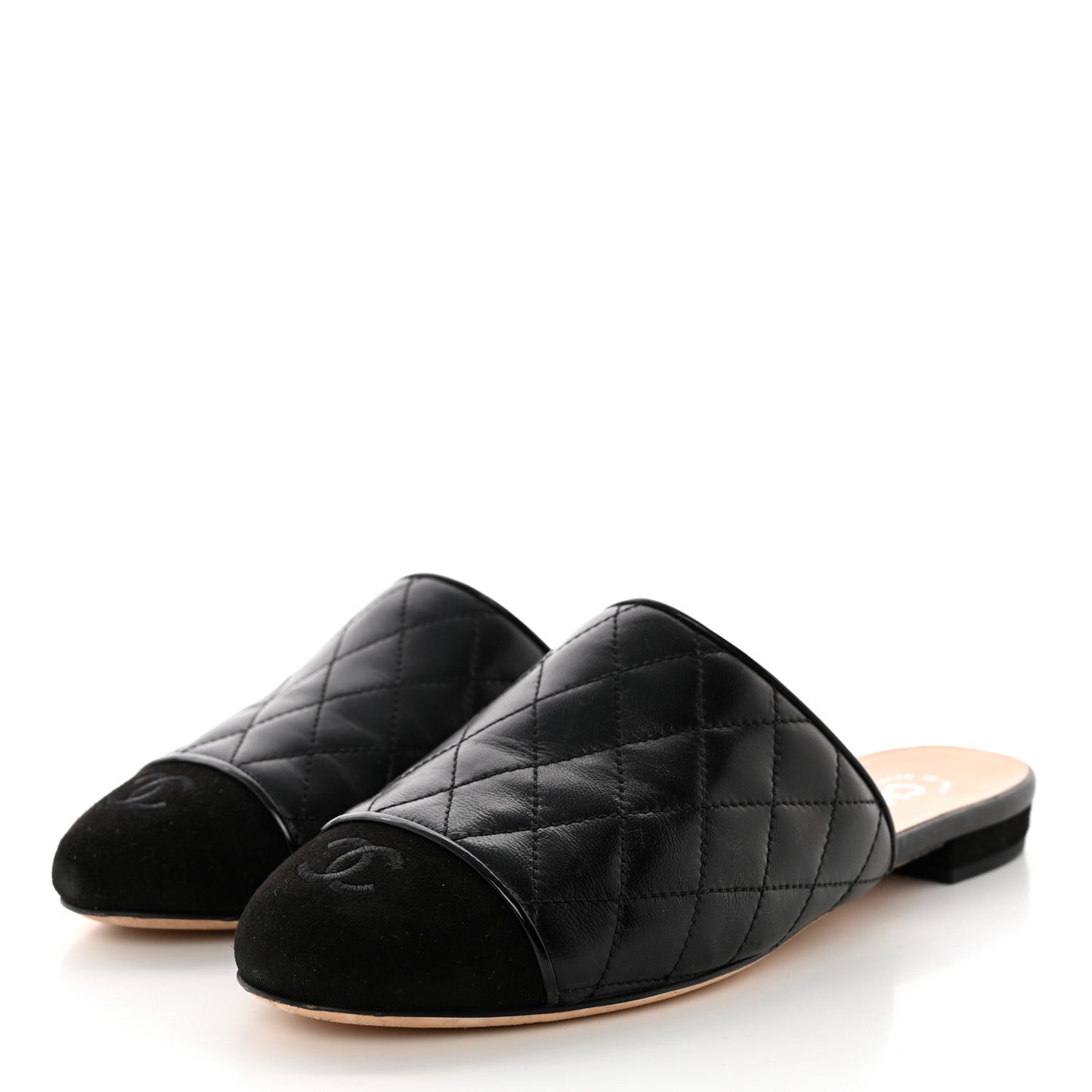 Lambskin Kid Suede Quilted Mules 37.5 Black