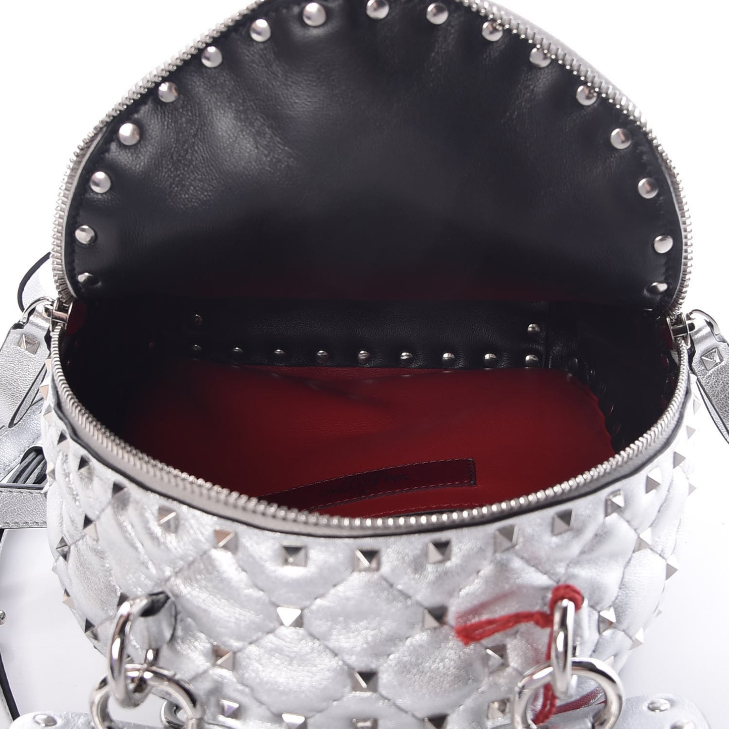 Metallic Nappa Mini Rockstud Spike Backpack Silver