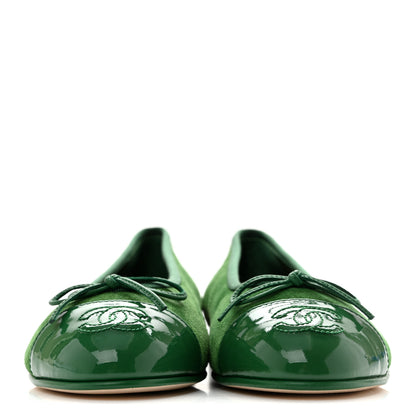 Chanel Suede Patent Cap Toe CC Ballerina Flats 36 Green 3 of 11