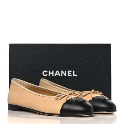Chanel Lambskin Cap Toe Ballerina Flats 39.5 Beige Black 9 of 9