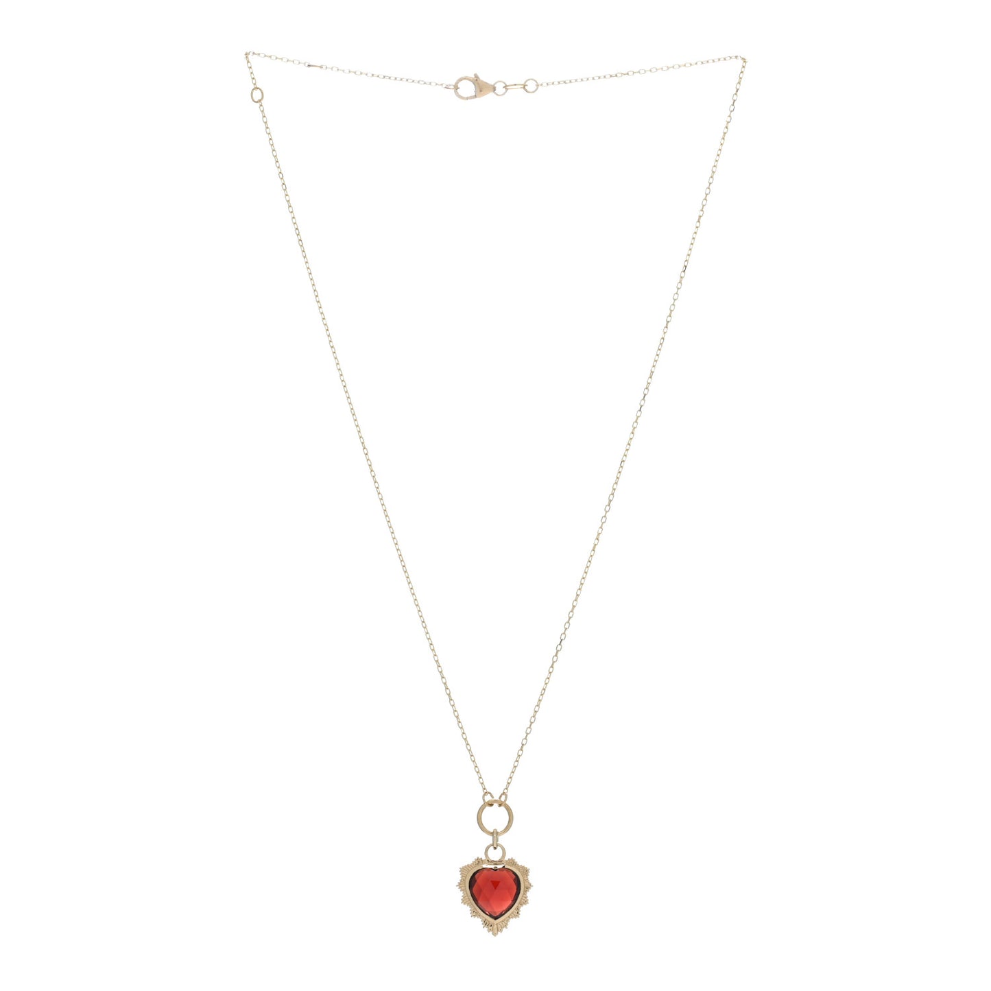 18K Yellow Gold Garnet Heart Love Miniature Medallion Belcher Chain Necklace